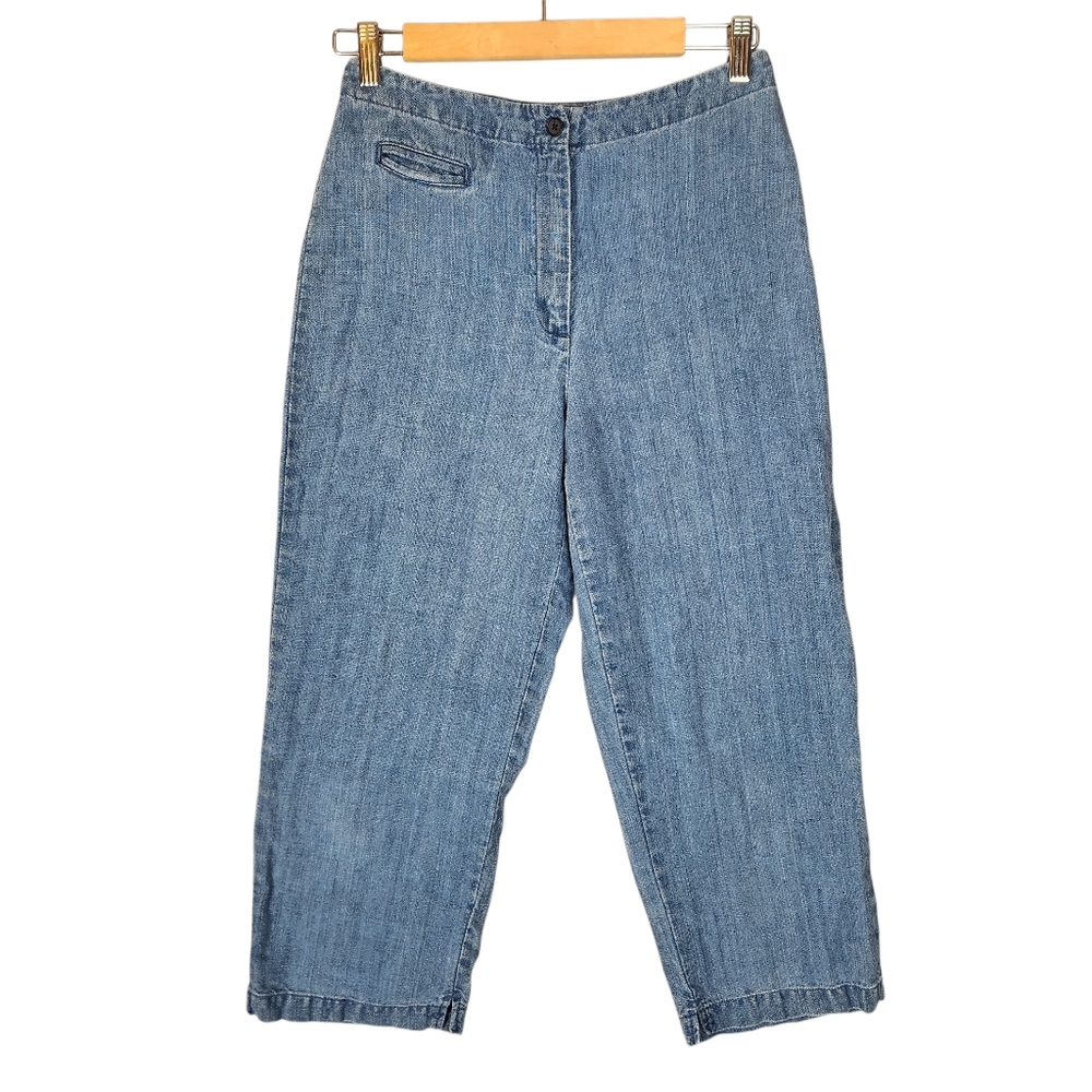 Vintage Ralph Lauren Jeans Co. Linen‎ Pants Size 4 Blue Wide Leg Crop High Rise